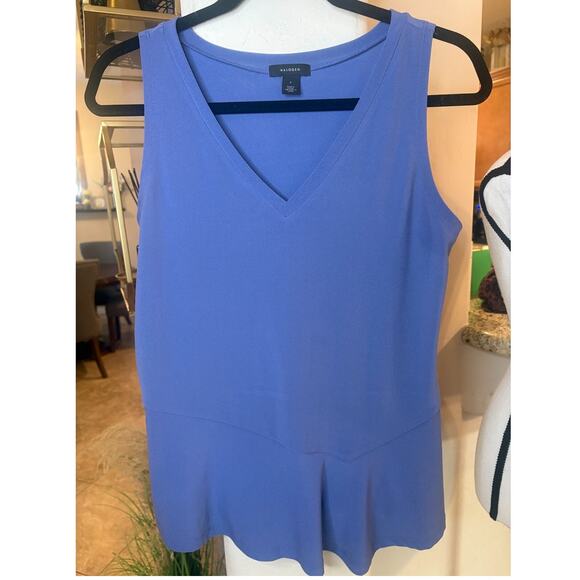 Halogen Women's Blue Sleeveless V-Neck Peplum Blouse Size Small 4-8 - Picture 1 of 3